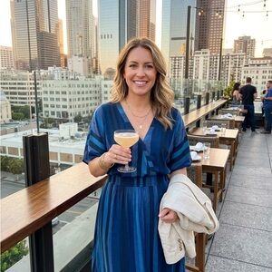 BloomChic Blue Striped V-Neck Midi Dress Sz 22-24